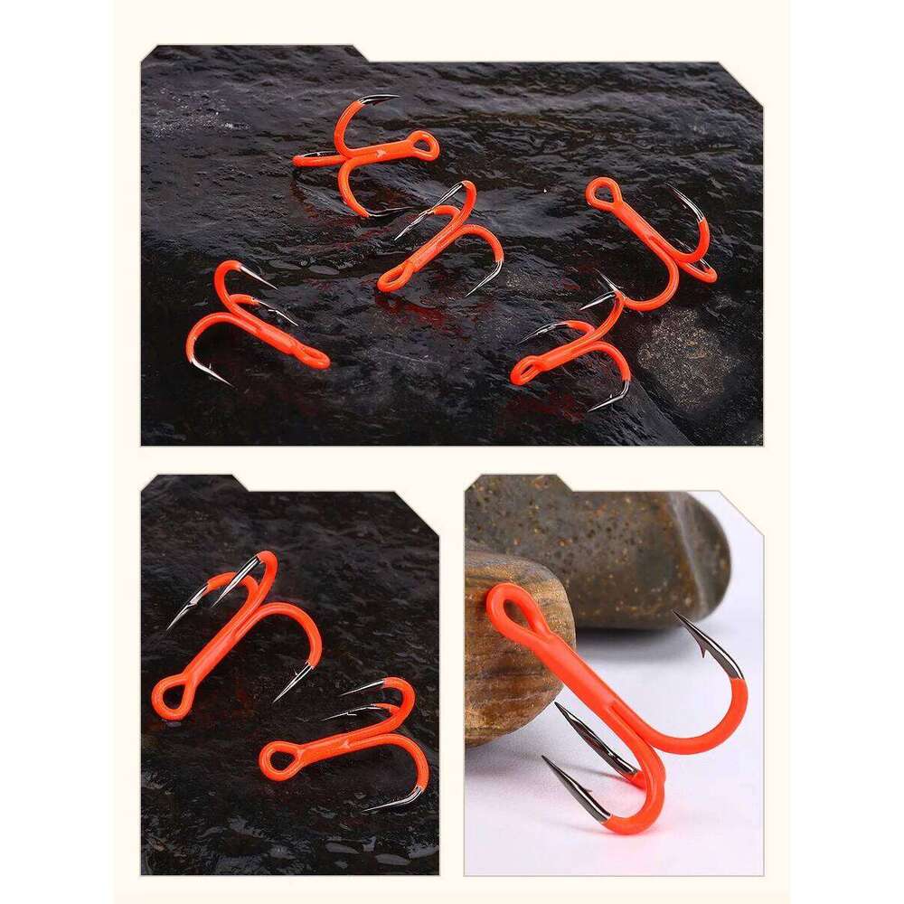 Fishing Treble Hook Orange UV Paint High Carbon Steel Hooks with Barb Lot 10 Pieces SALE Z260228