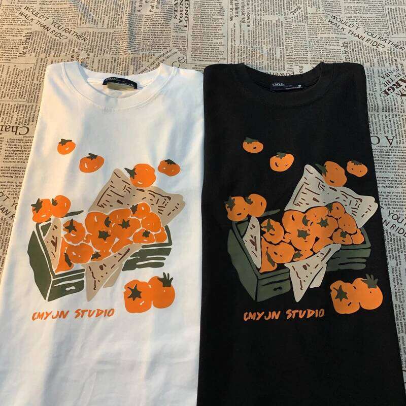Box Of Orange American Retro Fun Print Men Women Tees Loose And Versatile BF Pure Cotton Couple Short Sleeve T-shirt C260228 - view 3
