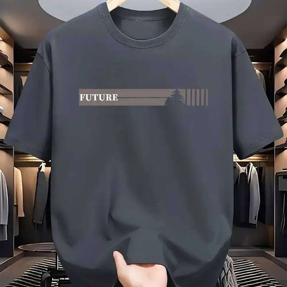 2026 Spring New Style Men's 100% Pure Cotton Casual Loose Large Size Futuristic Letter Pattern Printed Round Neck Short Sleeve T C260228 - view 5
