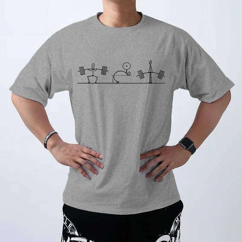 Fitness Weightlifting Pattern Men T-shirts Print Cotton T Shirt Funny Tops Tee Summer Casual Korean Street Man Clothing C260228 - view 4