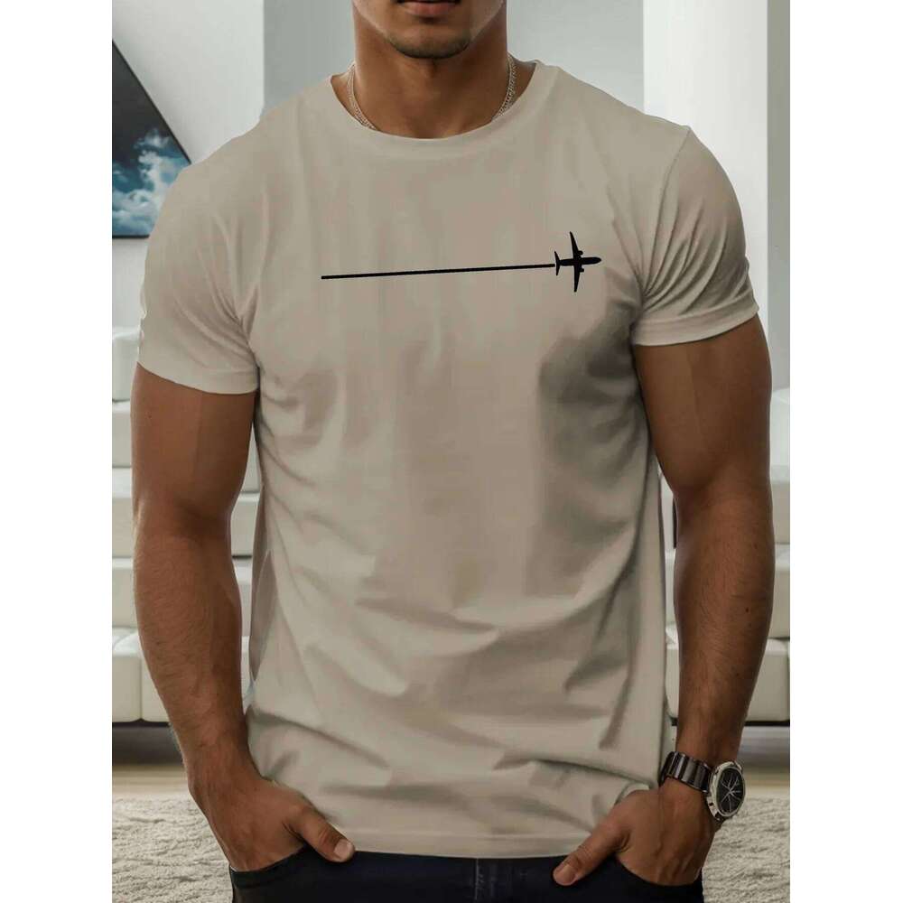 Men's summer 100 pure cotton fashionable casual loose minimalist airplane pattern printed round neck short sleeved T-shirt top C260228 - view 7