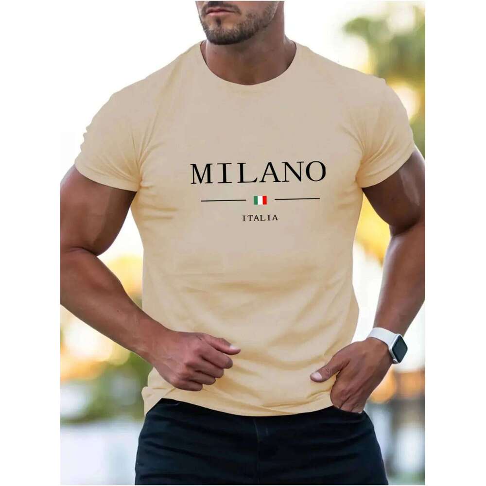 Summer men's 100% cotton casual sports loose plus MILANO print comfortable shopping round neck short sleeved T-shirt top C260228 - view 6