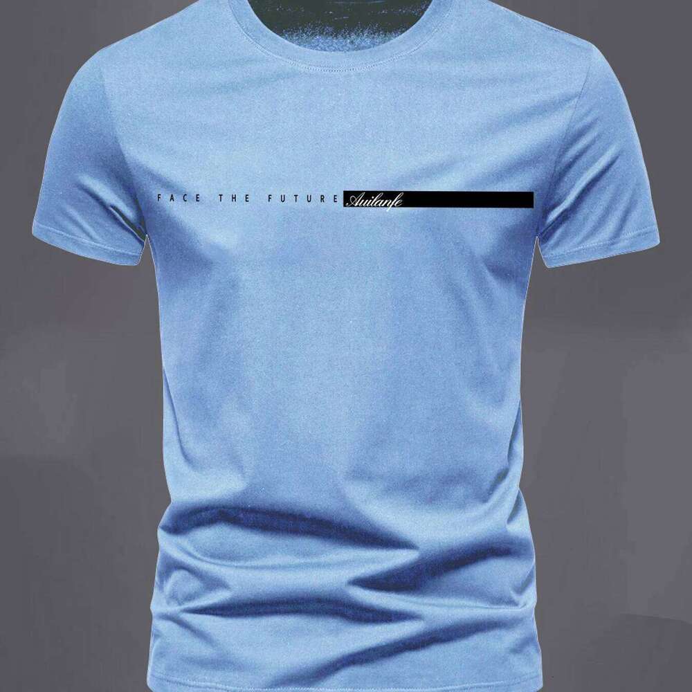 Summer men's 100% pure cotton casual sports loose oversized simple letter pattern printed round neck short sleeved T-shirt top C260228 - view 4