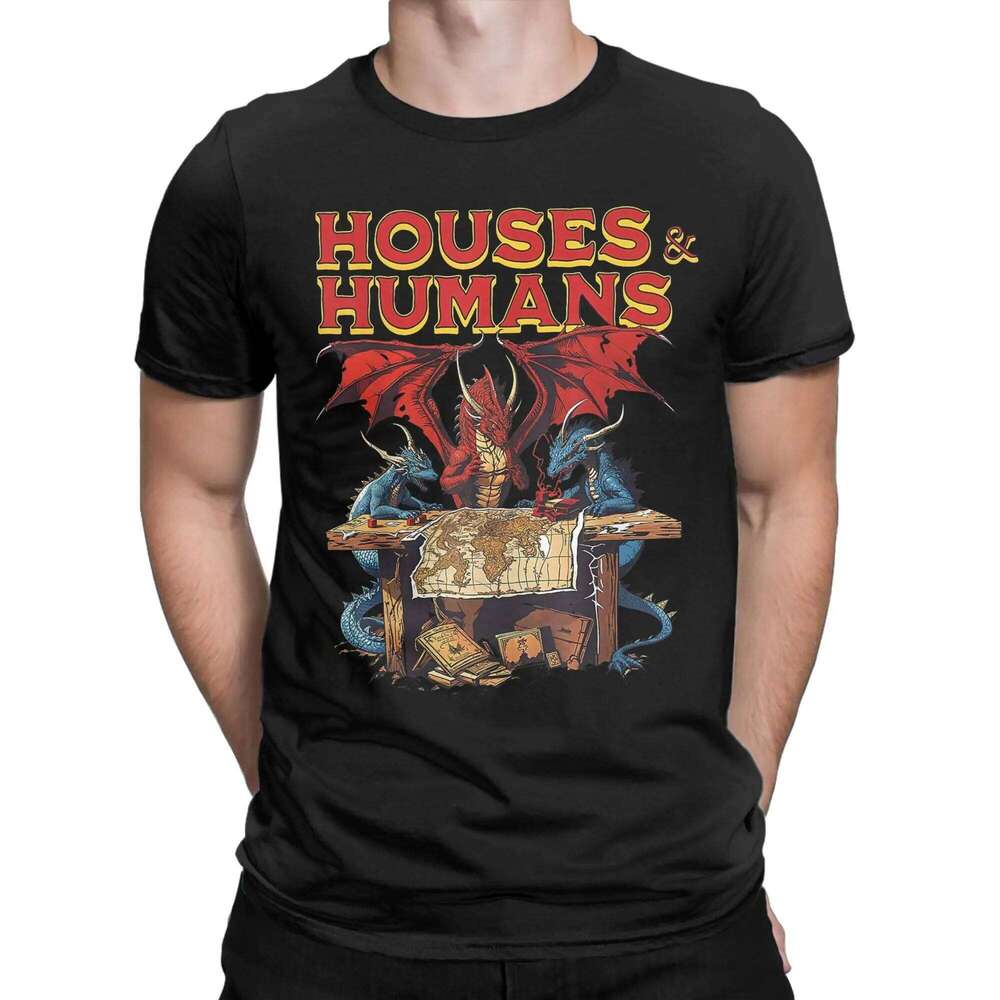 Fashion Houses and Humans Retro 90s T-Shirts Men Pure Cotton T Shirts Dungeon Dragon DnD Short Sleeve Tees Plus Size Clothing C260228 - view 3