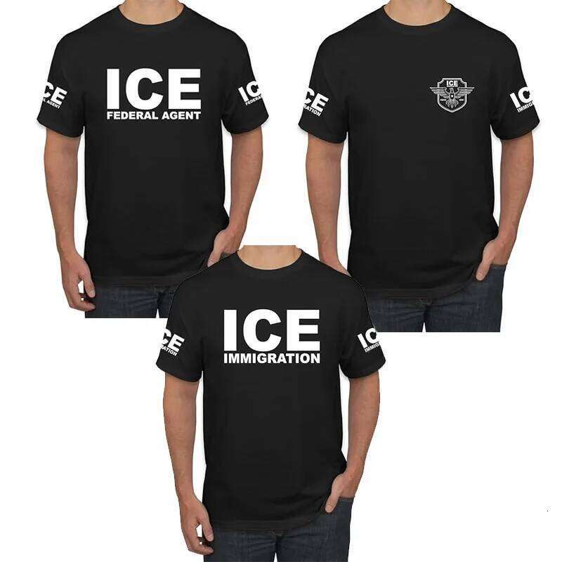 ICE Immigration Police, Fedral Agent Customs Enforcement Political Men's Novelty T-Shirt Humor Funny Letters Printed Saying Tee C260228