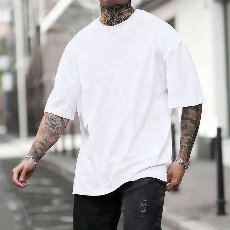 Cotton Hot Sales Mens Solid Color Casual Quality Short Sleeve Outdoor Sports Jogging T-shirt Soft Loose Black White Tees C260228 - view 3