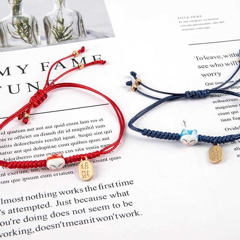 Handmade Colorful Rope Lucky Cat Bracelet For Women Girls Birthday Gifts Charm Tassel Fashion Maneki Neko Couple Bangles H260228
