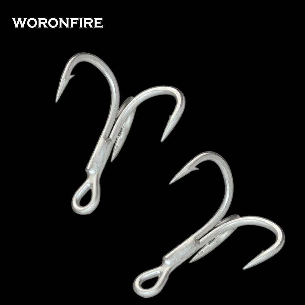 10pcs/lot Thicker Treble Hook Strong Pull 3/0# 2/0# 1/0# High Carbon Steel Round Folded Triple Fishing Hooks For Big Fish Z260228