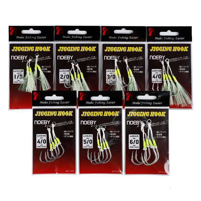 Noeby Twin Assist Slow Jigging Hook Double 1/0 2/0 3/0 4/0 5/0 6/0 Barbed High Carbon Steel Metal Jig Fishing Hooks Z260228