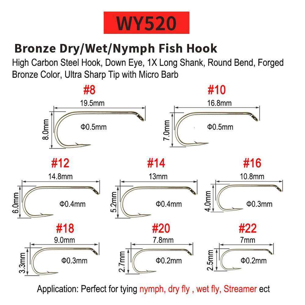 Vtwins 50 Classic Barb Barbless Fishing Dry Wet Jig Shrimps Nymph Caddis Streamer Fly Tying Hook #2-#2/0 Z260228