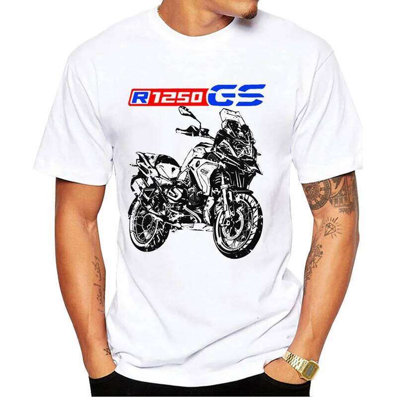 Drive The Classic Motorcycle R 1250 GS E30 Printed T-shirt Summer Men's Short Sleeve White Casual Top Hip Hop Boys' Cycl C260228 - view 4