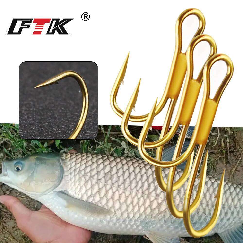 FTK 20Pcs/pack Barbed Golden Double Fishing Hooks 1#-8# Ryder Pike Dead Bait Predator Salmon Trout Perch Ringed Zander Twin Hook Z260228