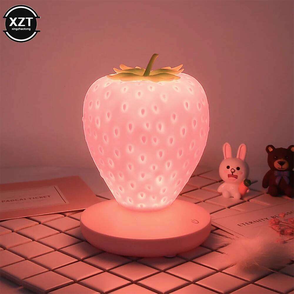 LED Strawberry Lamp Bedroom Silicon Touch-Sensor USB Rechargeable Dimmable Idyllic Bedside Night Light for House Decoration Z260227