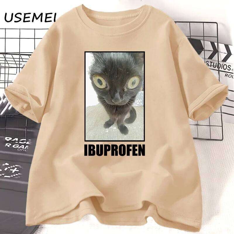 Funny Cat Ibuprofen Graphic T Shirts Men Women Cotton Tee Clothing Creativity Short Sleeve Fashion Casual Loose Tops Streetwear C260228 - view 3
