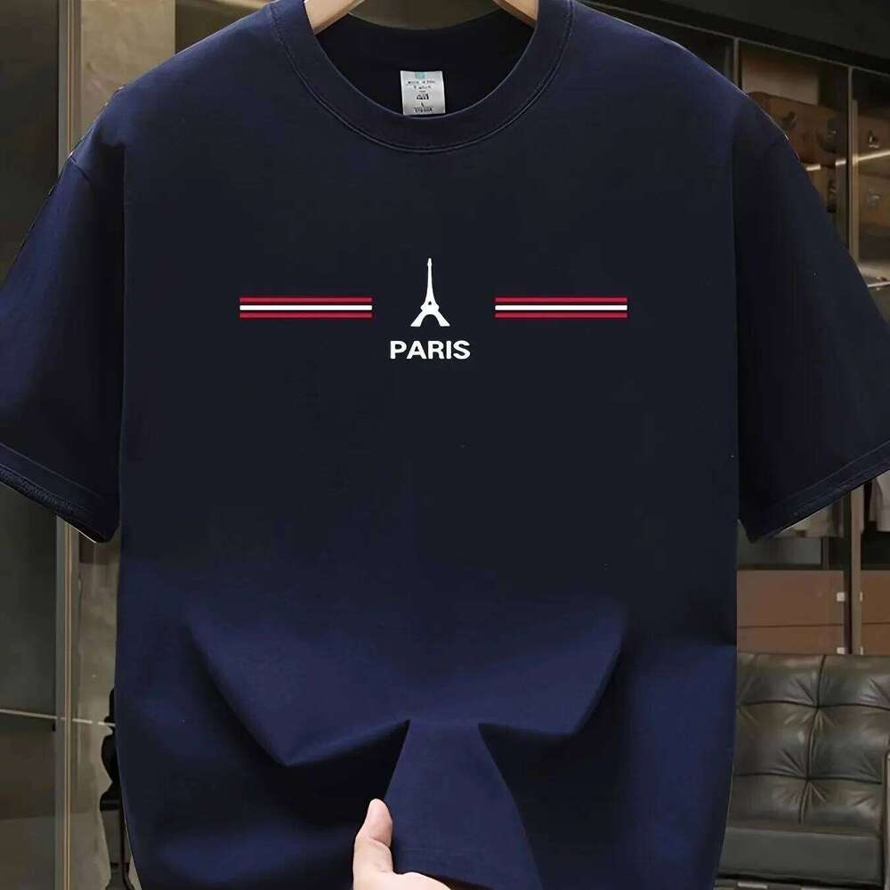 2025 new model Men's summer 100 cotton fashionable casual sports loose fashion trendy brand Paris printed round neck short sleev C260228 - view 4