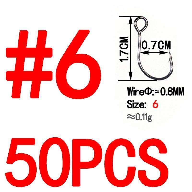 Bimoo 50pcs for Fishing Spare Single Fish Lure Hooks Inline Hook Big Eye Size1 2 4 6 8 High Carbon Steel Z260228