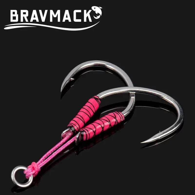 2 pairs/pack High Carbon Steel Jig Double Barbed Lure Accessories Slow Jigging Fishing Hooks Z260228