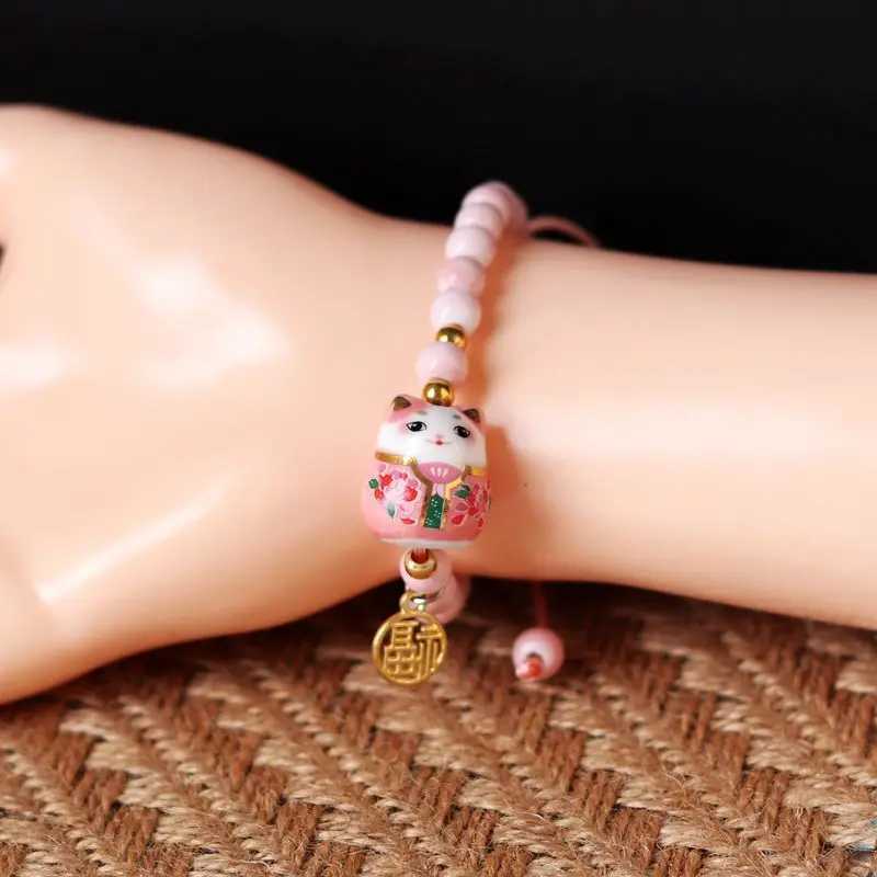 b03 Chinese Style Cute Ceramic Fortune Cat Fu Bracelet Originality Fortune Men Women Red String Bracelet Fashion Jewelry H260228