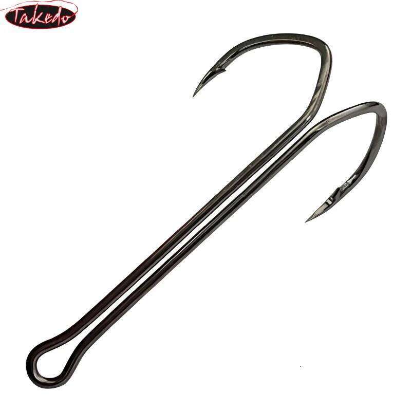 TAKEDO 10PCS SDL-38BC Double 6#-4/0 Cutting Delta Point Long Shank Hook Hight Carbon Steel Fishing Hooks Frog Lure Z260228