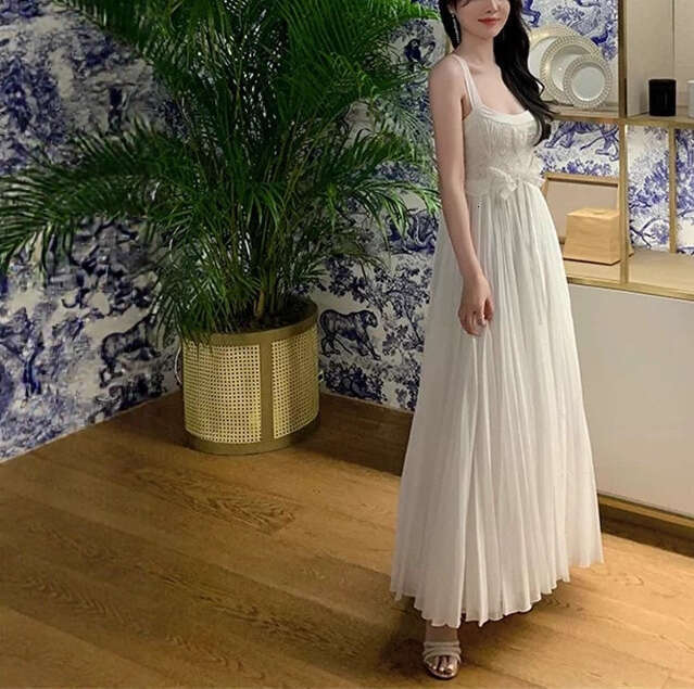 2026 summer new designer fashionable women's a2 sexy suspender fairy like white moonlight flowing long skirt