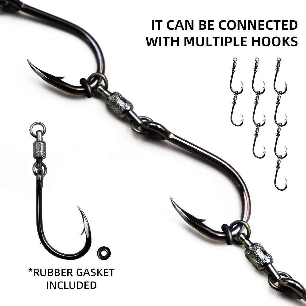 ZYZ 3pcs/Lot With Dual Bearing Swivel 6/0# 7/0# 8/0# Heavy Duty Bait Fishing Black Gang Hooks Free Connectable Z260228