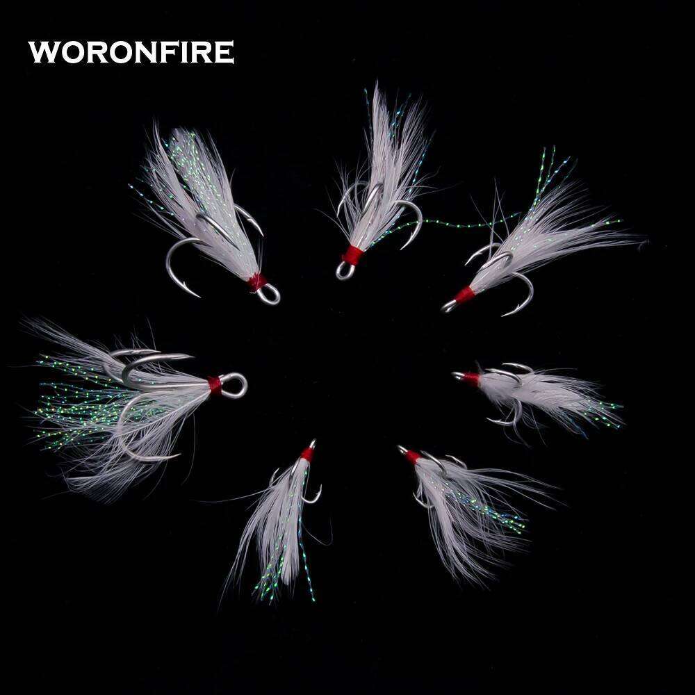 10pcs/lot Treble Hook With Feathers 1# 2# 4# 6# 8# 10# 12# Strong Pull Round Folded Triple Fishing Hooks Owner Z260228