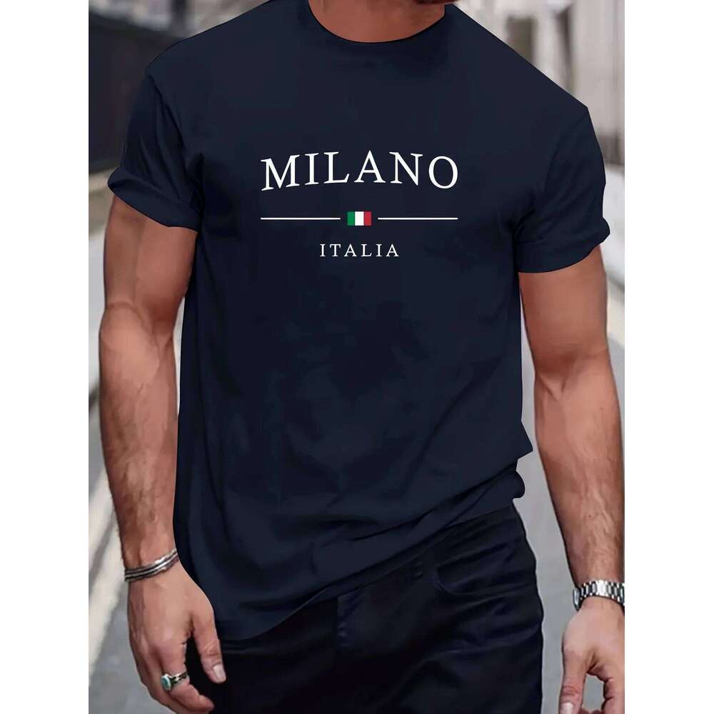 Men's Summer 100% Cotton Fashion MILANO Letter Printed Loose Large Casual Comfortable Round Neck Short Sleeve T-shirt Top C260228 - view 5