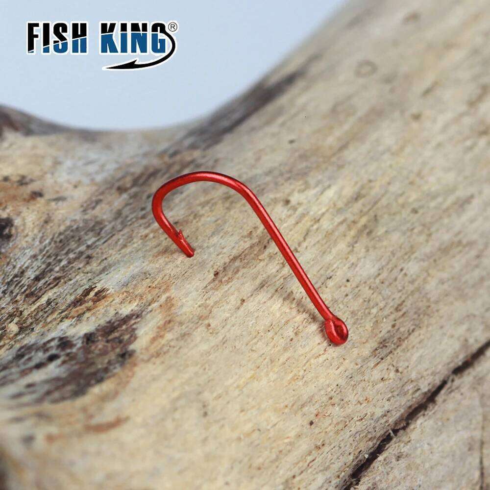 FISH KING 50pcs-100pcs Fishing 6#-10# Barbed High Carbon Steel Red With eyes Bent Baitholder Ringed Carp Hook Tackle Z260228