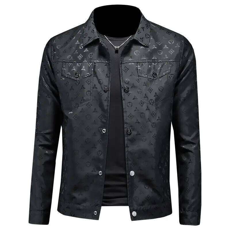 Men's Autumn Jacket Printed Flower Lapel Slim Fit Thin Casual Trendy High Quality Large Size