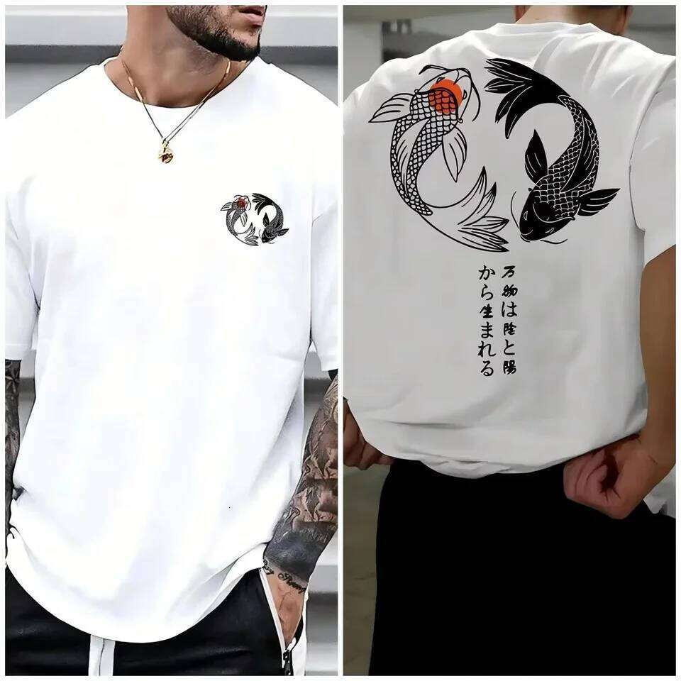 Koi Harajuku Pattern Japanese Men T-shirt Summer Casual Pure Cotton Y2K Street Retro Daily Simple Loose Fitness Run Short Sleeve C260228 - view 4
