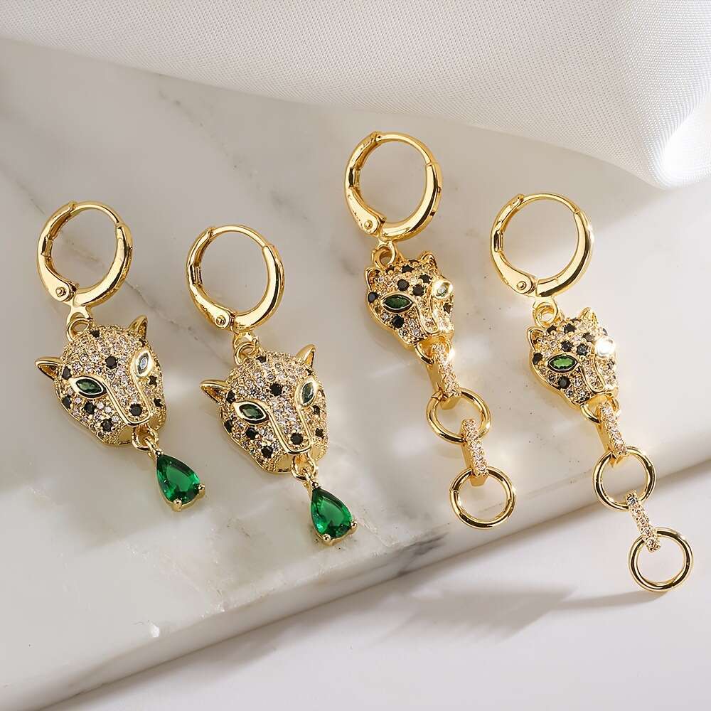 Leopard Head Pendant Earrings Designer Women's Jewelry Niche Luxury Gold-Plated Copper Earrings