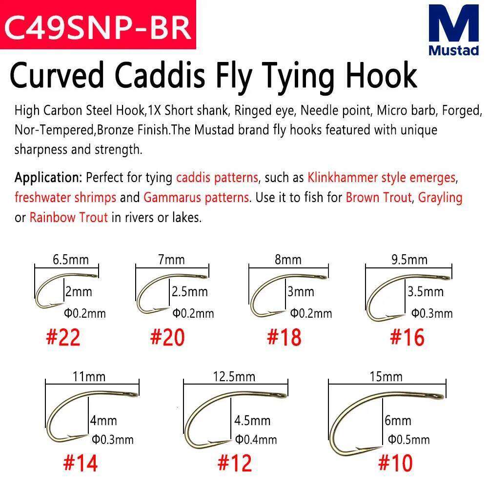 Mustad 50pcs High Carbon Steel Barb Fly Tying Hook For Dry Wet Nymph Streamer Caddis Trout Salmon Steel Baits Z260228