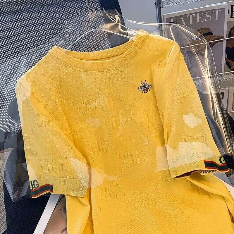 Men's Clohing Foreign Rade From He Sore~American-Syle Bee Embroidery Shor-Sleeve T-Shir, Ice Silk Round-Neck Plus-Size Kni