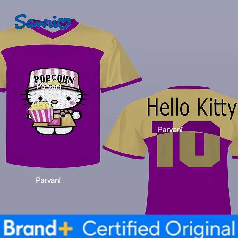 Sanrio 2026 Hello Kitty V-neck Special Edition Football Jersey Casual Sport Short Sleeve Harajuku Loose Tshirt Streetwear Kids/Adults H260228