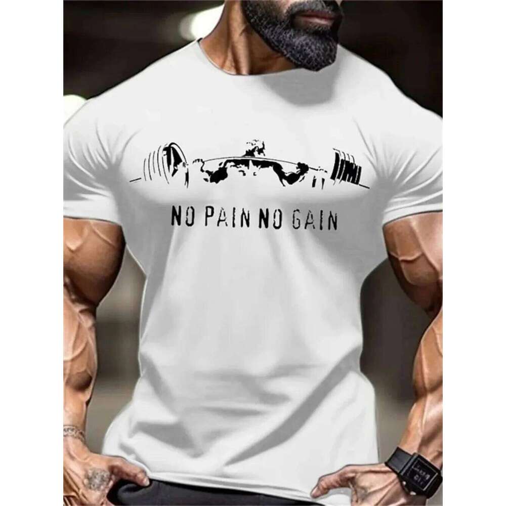 New men's strong sports letter printed round neck T-shirt fitness competition training suit C260228 - view 7