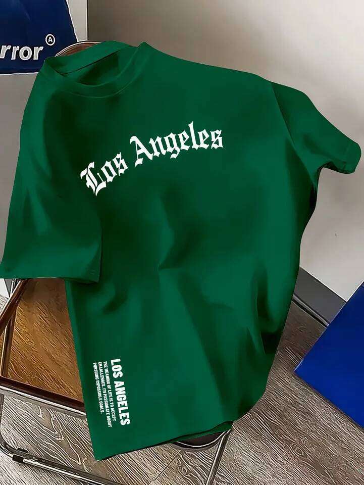 Men's Summer 100% Cotton Fashion Los Angeles Letter Printed Loose Large Casual Comfortable Round Neck Short Sleeve T-shirt Top C260228 - view 3