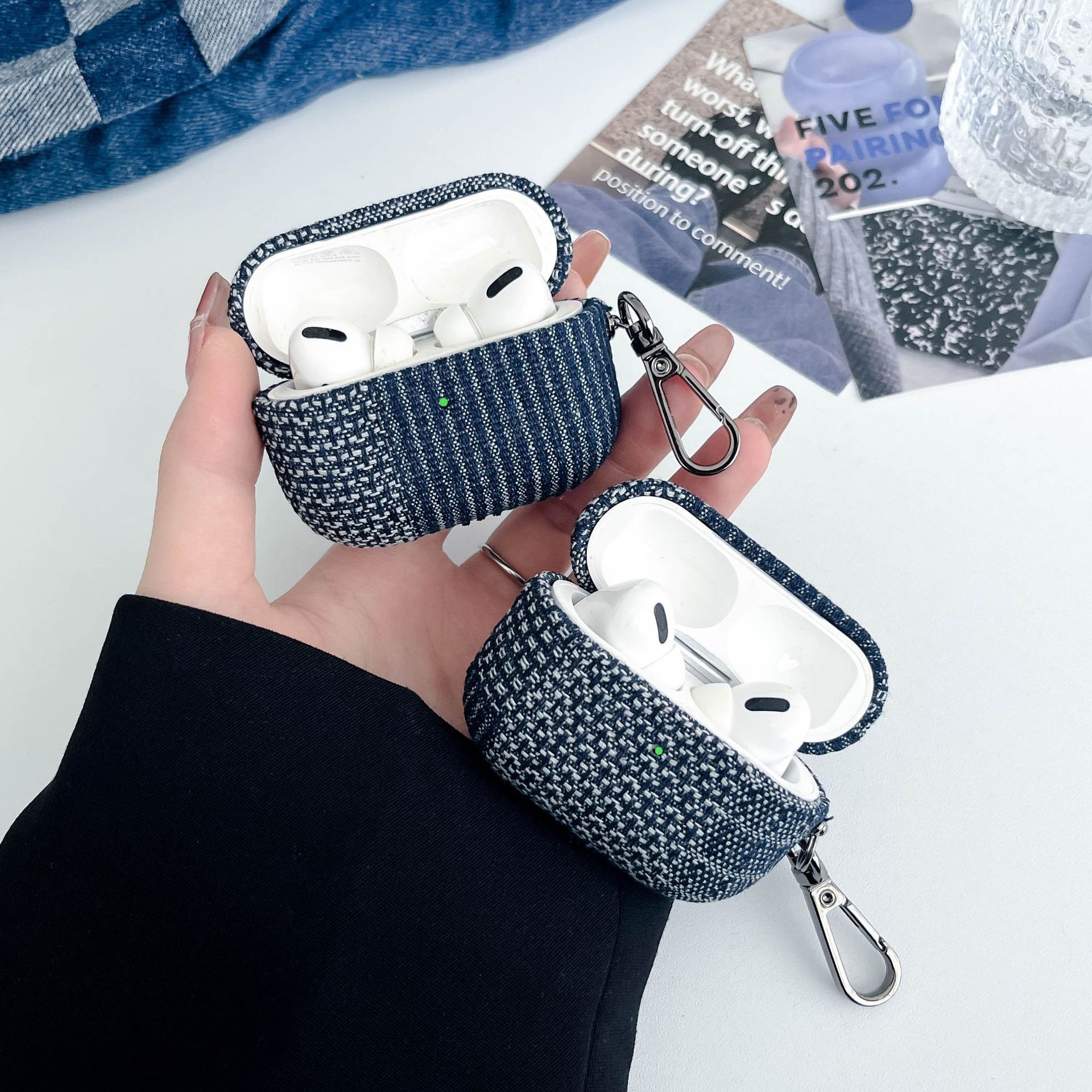 Suitable for AirPods Pro 2/3, Real Denim Fabric Earphone Case, Protective Cover for 1/2/3/4 Gen