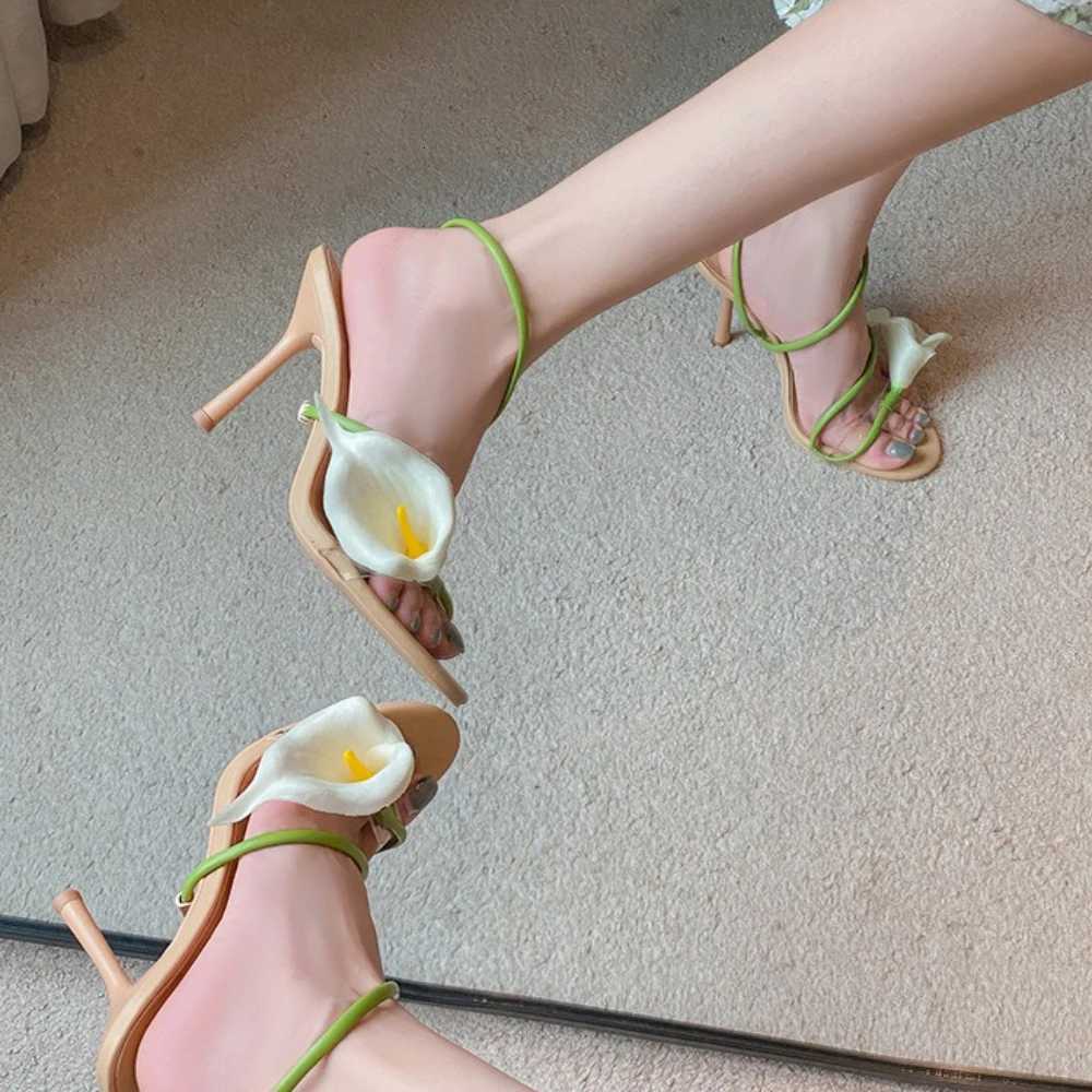 Flower Calla Lily Summer VaCATion Stiletto Thin Heel High Heels Sandals Shoes for Women K260228