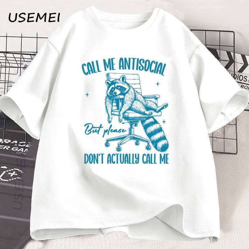 Please Don't Actually Call Me T-shirt for Men Women Funny Cotton Short Sleeve Raccoon Printed Tshirt Summer Men's Clothing C260228 - view 3