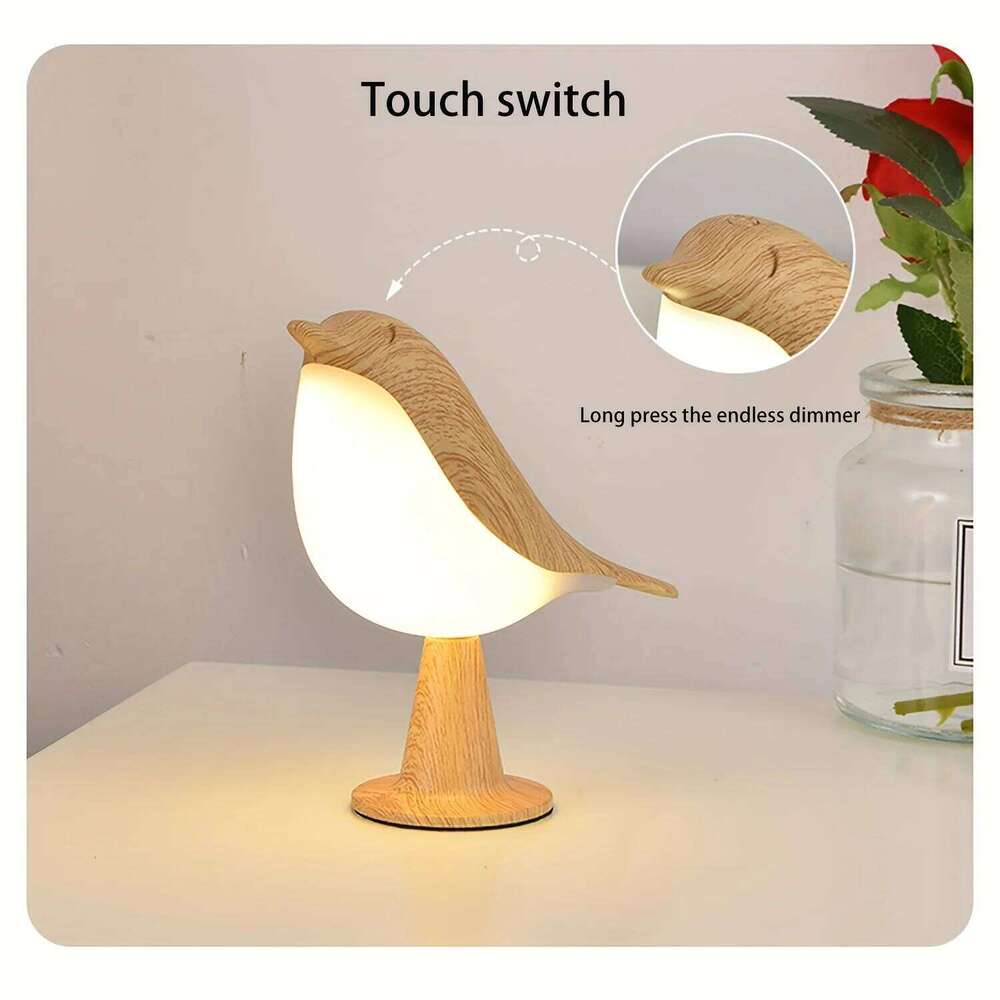 A cute LED night lamp featuring small bird design, a three-adjustable-setting bedside lamp, an artistic, rechargeable, touch-o Z260227