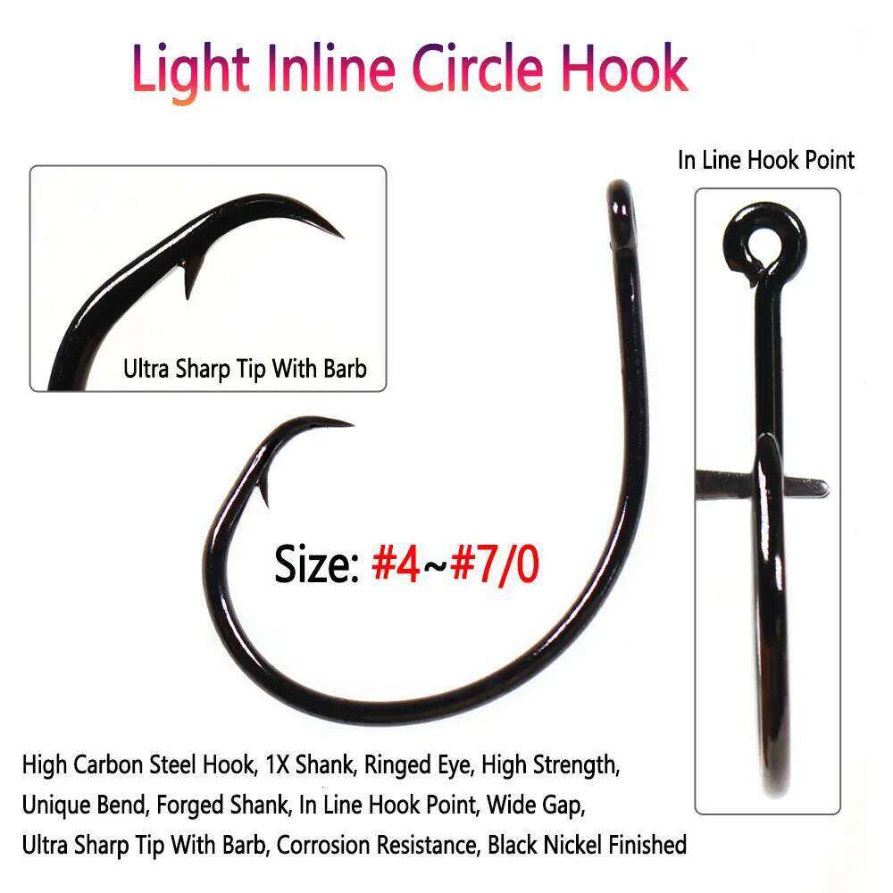 Bimoo 40pcs High Carbon Steel Light Inline Circle Hook For Saltwater Bass Catfish Octopus Wahoo Pike Tuna Fishing Tackle Z260228
