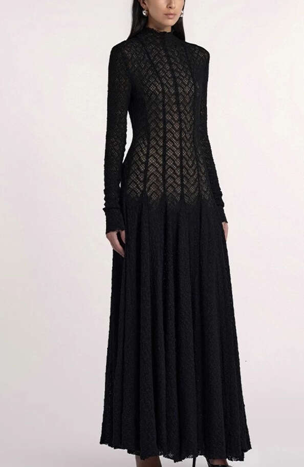 2026 Spring/Summer New Designer Style Graceful and Simple Solid Color Slimming Long Dress with Wide and Smooth Bottom