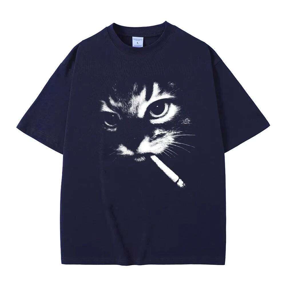 Funny Meme Smoking Cat Face Graphic Men Women Casual Cotton Vintage T Shirts Men's Oversized T-shirts Cats Lovers Gifts C260228 - view 4