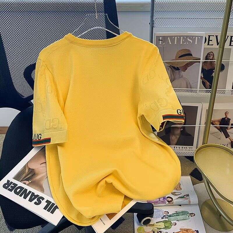 Men's Clohing Foreign Rade From He Sore~American-Syle Bee Embroidery Shor-Sleeve T-Shir, Ice Silk Round-Neck Plus-Size Kni