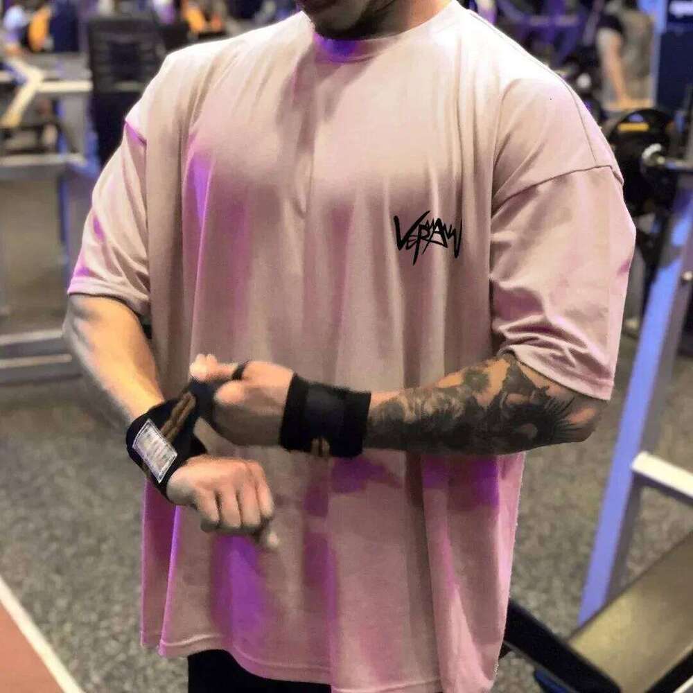 NEW Round Collar sports T Shirt Oversize Cotton Summer Tee Training running shirt Man Streetwear Half Sleeve men T-shirt C260228 - view 4
