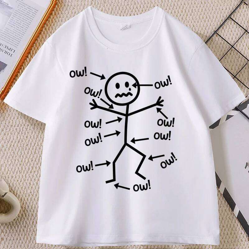 Funny Stick Figure Ow T-Shirt Sarcastic Pain Humor Tee Man Printed Graphic Tees Streetwear Clothing Men's Clothes C260228 - view 5