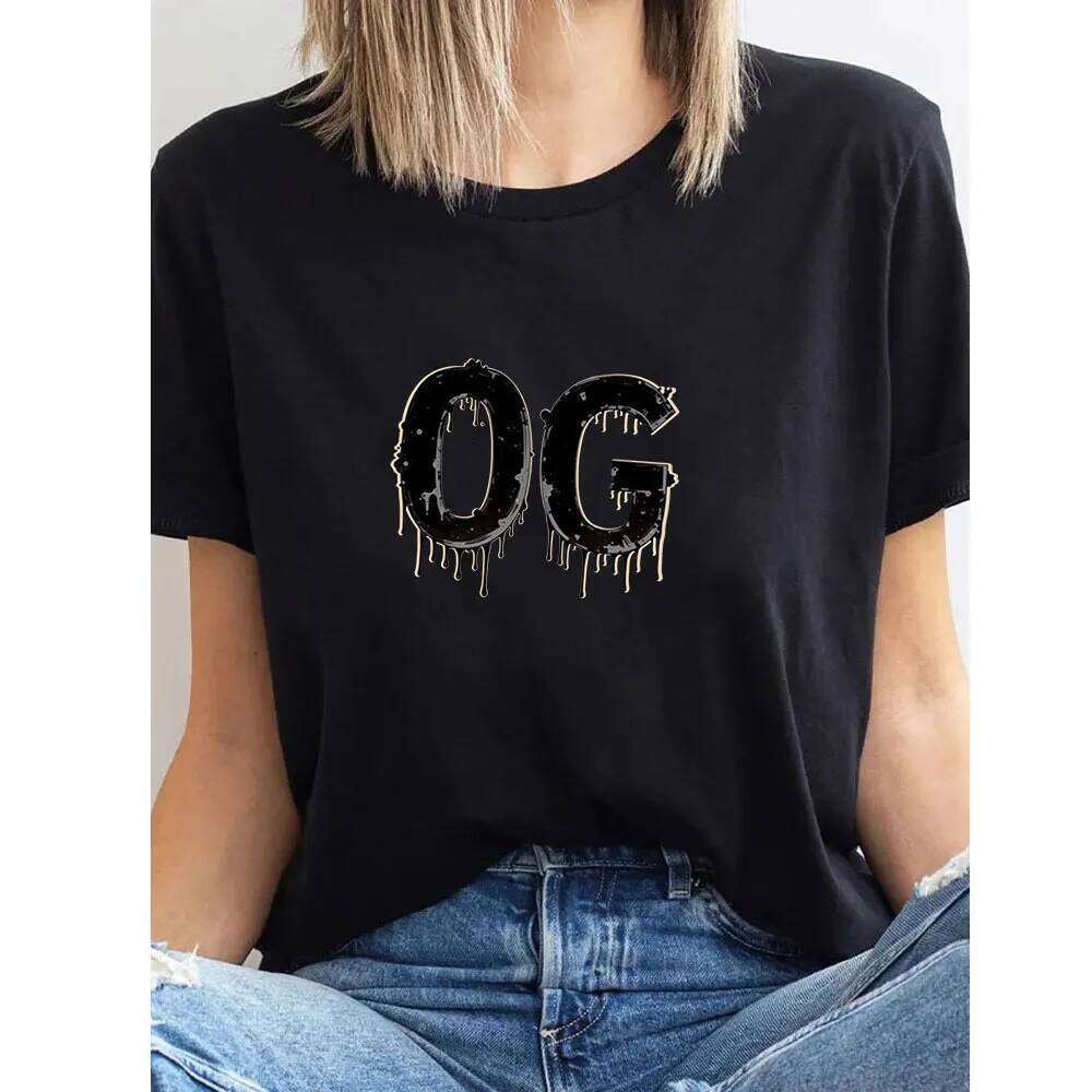 Black Drip Typography Print T-Shirt Casual cotton graphic t shirts Creative streetwear Classic O-neck shirt C260228 - view 6