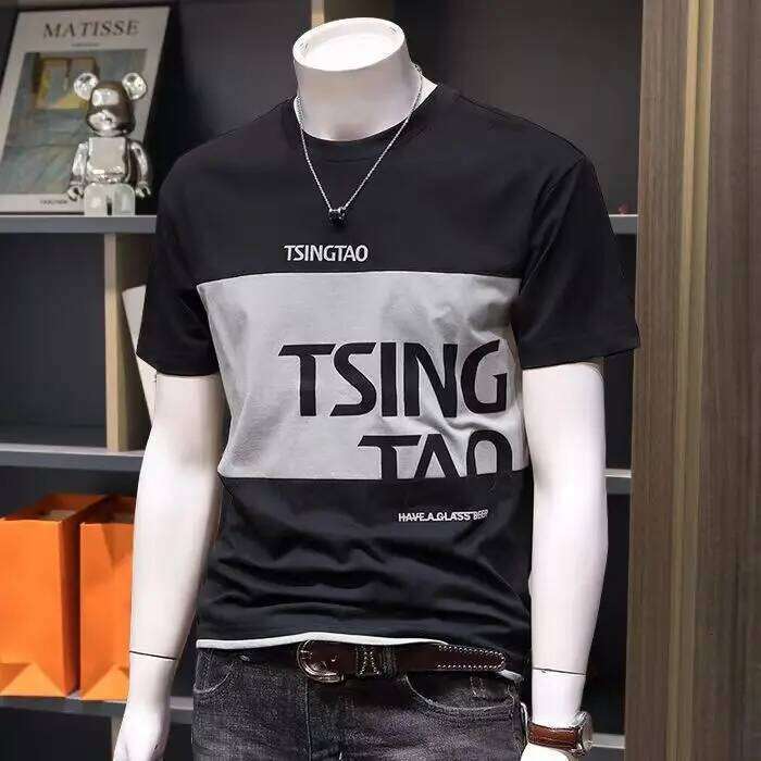 Men's Short Sleeve T-Shirt New Fashion Korean Style Letter Print Color Block Casual Top C260228 - view 3