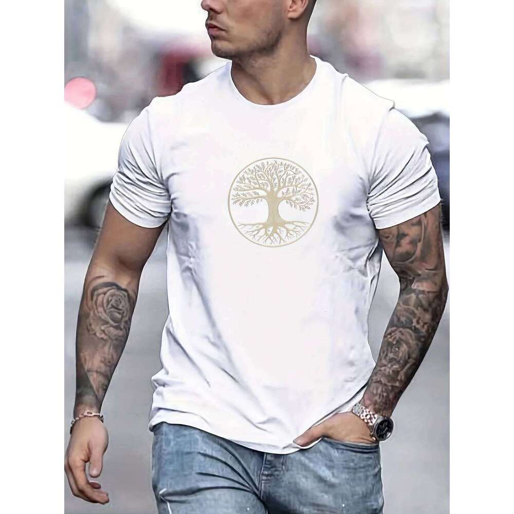 Men's summer 100% pure cotton fashionable casual wide pine pattern printed sports round neck short sleeved T-shirt top C260228 - view 7