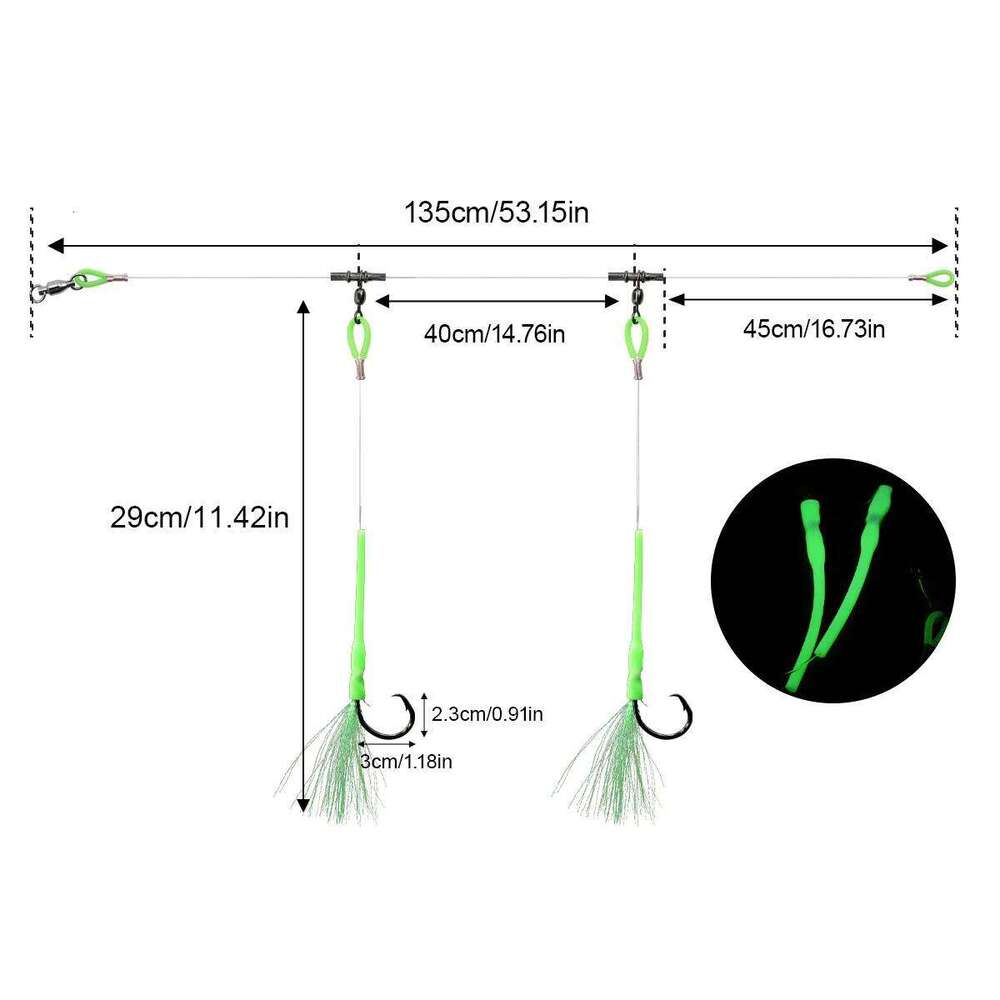 1pc Deep Sea Cod Rig Strong Line with Luminous Tube Black Circle Hook Ideal Saltwater Fishing Rigs Z260228